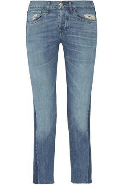 3x1 Woman Von Cropped Two-tone Mid-rise Straight-leg Jeans Mid Denim