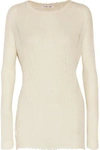 HELMUT LANG FRAYED POINTELLE-TRIMMED WOOL SWEATER,3074457345617977577