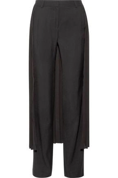 Adam Lippes Woman Layered Pleated Georgette And Crepe Wide-leg Trousers Black