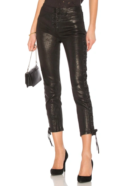 Frame Lambskin Leather Lace-up Crop Trousers In Noir