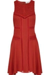 A.L.C A.L.C. WOMAN ELIN CROCHET-PANELED MESH-TRIMMED SILK CREPE DE CHINE MINI DRESS BRICK,3074457345618146703