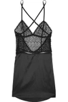 LA PERLA WOMAN CIRCLES GUIPURE LACE AND STRETCH-SILK SATIN CHEMISE BLACK,US 1998551928991469