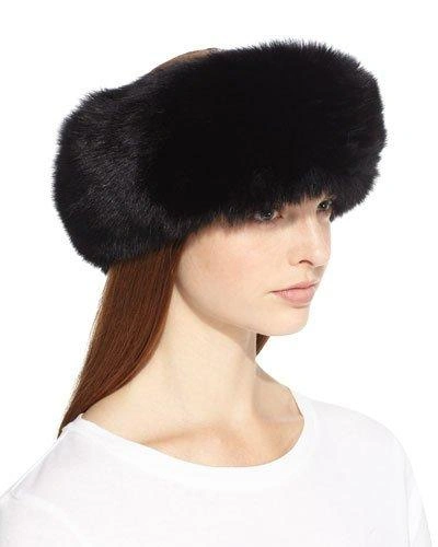 Surell Accessories Fox Fur Headband Scarf In Black