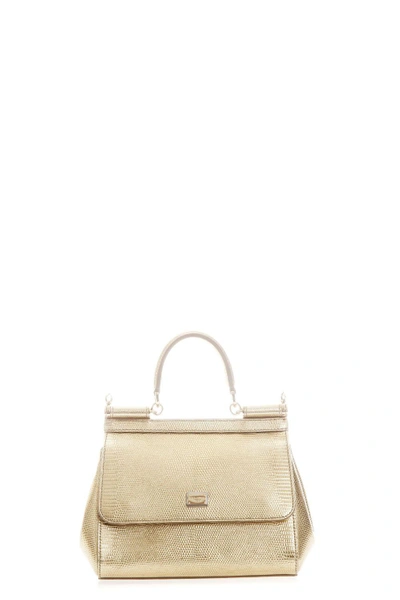 Dolce & Gabbana Small Sicily Dauphine Leather Bag In Gold