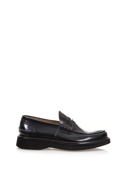 Green George Polished Leather Loafers In Blue