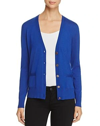 Tory Burch Madeline Merino Wool Cardigan In Blue Dahli