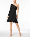 CALVIN KLEIN ONE-SHOULDER FIT & FLARE DRESS