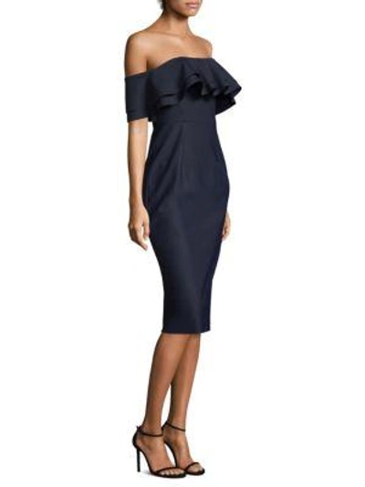 Milly Natalie Off-the-shoulder Tech Stretch Cocktail Dress In Navy