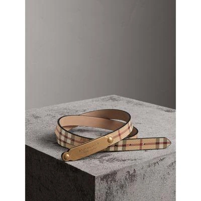Burberry Plaque Buckle Haymarket Check And Leather Belt In Camel