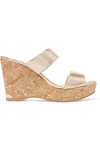 JIMMY CHOO PARKER 100 METALLIC TEXTURED-LEATHER WEDGE SANDALS