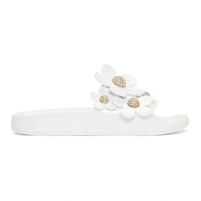 Marc Jacobs Floral-appliquéd Rubber Slides In White