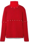 OPENING CEREMONY CONVERTIBLE FAUX PEARL-EMBELLISHED WOOL-JACQUARD TURTLENECK SWEATER