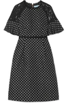 DRAPER JAMES SHADOW LACE-PANELED POLKA-DOT JACQUARD DRESS