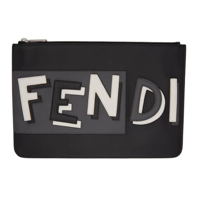 Fendi Vocabulary 3d Logo Leather Pouch In Black