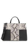 TORY BURCH BLOCK-T SNAKE EMBOSSED LEATHER TOTE - BLACK,46102
