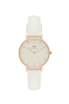 Daniel Wellington Classic Petite Leather Strap Watch, 32mm In White & Rose Gold