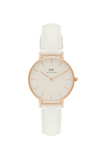 Daniel Wellington Classic Petite Leather Strap Watch, 32mm In White