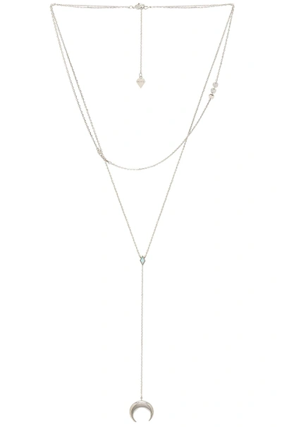 Wanderlust + Co Crescent Diamante Necklace In Metallic Silver