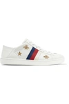 GUCCI Ace embroidered leather collapsible-heel sneakers