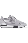 BALENCIAGA RACE RUNNER METALLIC LEATHER, MESH AND NEOPRENE SNEAKERS