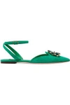 DOLCE & GABBANA WOMAN BELLUCCI CRYSTAL-EMBELLISHED SUEDE POINT-TOE FLATS JADE,GB 4772211931495368