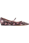 TABITHA SIMMONS WOMAN HERMIONE FLORAL-PRINT LEATHER POINT-TOE FLATS BLACK,US 4772211931915816