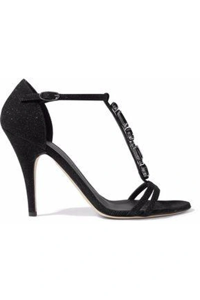 Giuseppe Zanotti Woman Crystal-embellished Suede Sandals Black