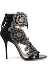 SOPHIA WEBSTER WOMAN WINONA EMBROIDERED SUEDE SANDALS BLACK,US 1071994536804459