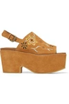 SEE BY CHLOÉ WOMAN EMBROIDERED SUEDE PLATFORM SANDALS TAN,US 4772211931746749