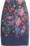 OSCAR DE LA RENTA WOMAN FLORAL-PRINT CLOQUÉ MINI SKIRT MIDNIGHT BLUE,GB 4772211930037015