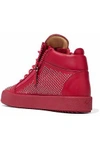 GIUSEPPE ZANOTTI WOMAN STUDDED LEATHER HIGH-TOP SNEAKERS RED,US 2526016082458041