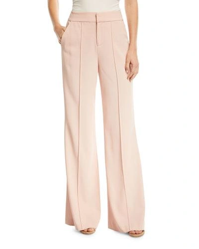 Alice And Olivia Dylan High-waist Wide-leg Pants W/ Pintucking, Pink