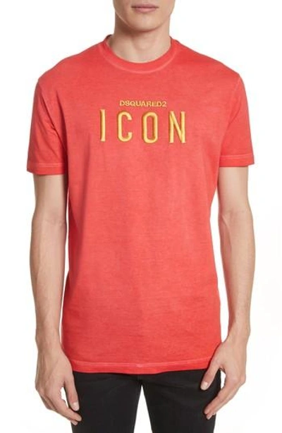 Dsquared2 Icon Embroidered Cotton Jersey T-shirt In Red