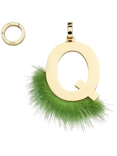 Fendi Abclick Letter Q Mink Charm For Handbag, Multi In Green