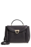 FERRAGAMO SMALL SOPHIA LEATHER SATCHEL - BLACK,0685970