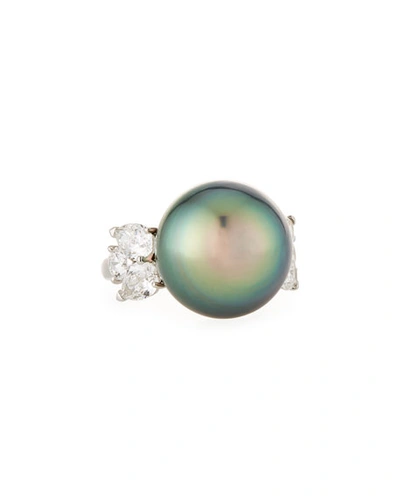 Assael Tahitian Pearl & Diamond Ring In Platinum