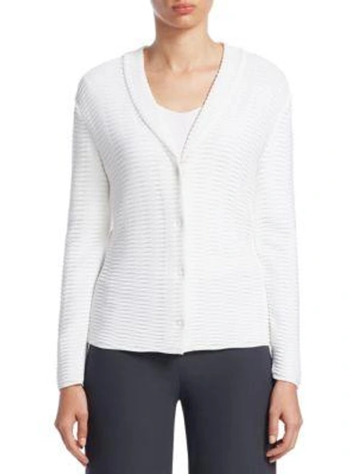 Emporio Armani Button-front Shawl-collar Knit Jacket In White
