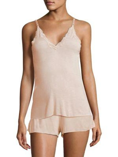 Skin Juno Lace-trimmed Jersey Pajama Top In Soft Pink