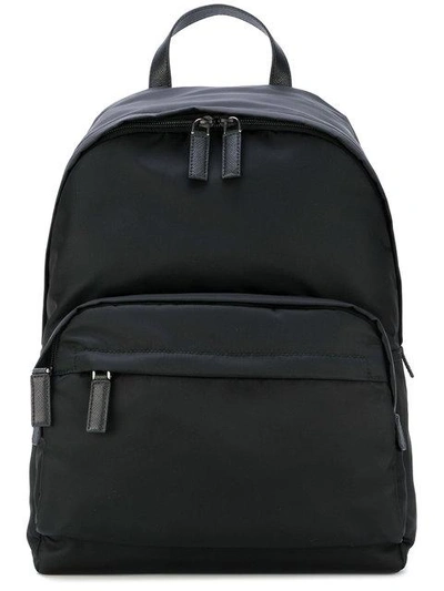 Prada Zip-pocket Leather-trimmed Backpack In Black