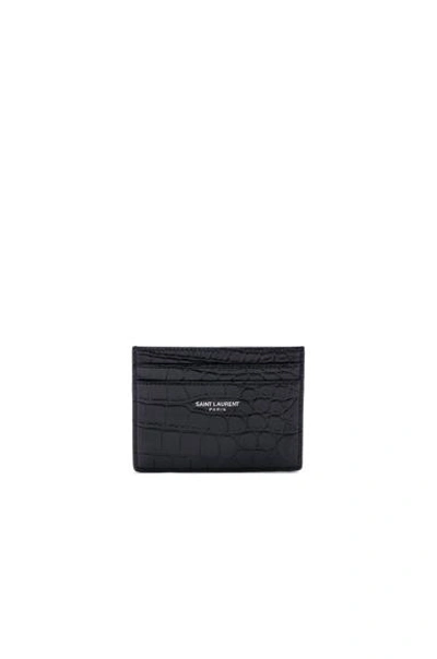 Saint Laurent Crocodile-effect Leather Cardholder In Black