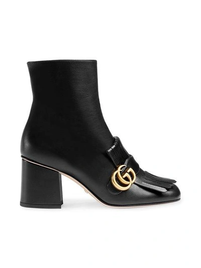 Gucci Marmont Fringed Logo-embellished Leather Ankle Boots