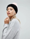 URBANCODE SOFT KNITTED BEANIE HAT WITH CONTRAST POM POM - BLACK,UC4657