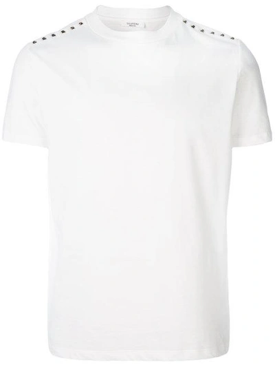 Valentino Rockstud-trim Crewneck Cotton-jersey T-shirt In White