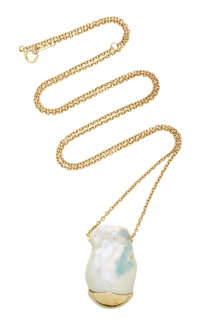 Mizuki 14k Charm Baroque Slide White Freshwater Necklace  In Gold