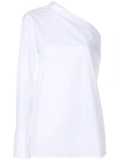 Helmut Lang One-shoulder Cotton-poplin Shirt In White