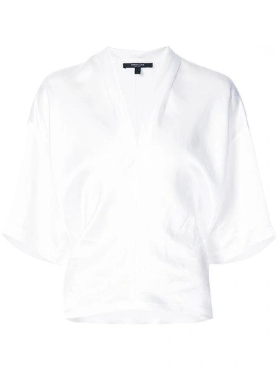 Derek Lam Satin Crepe Boxy V-neck Pullover In White