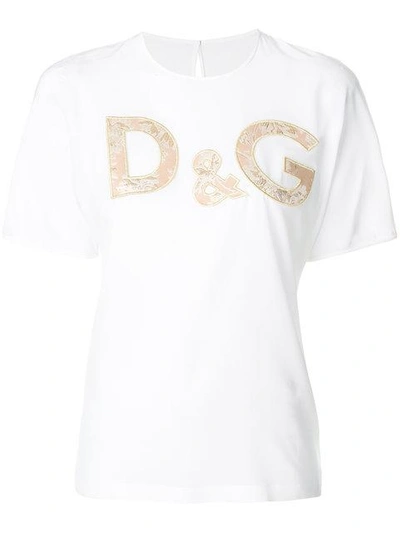 Dolce & Gabbana Floral Brocade Logo T-shirt In White