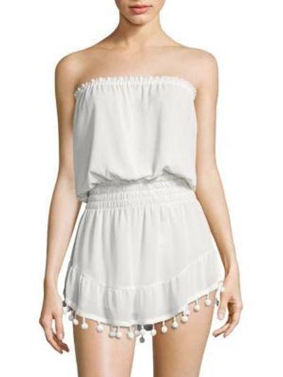 Ramy Brook Marcie Strapless Coverup Dress With Pompoms In White