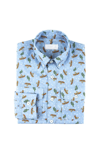 Prada Slim-fit Button-down Collar Printed Cotton-poplin Shirt In Azzurro
