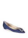 MANOLO BLAHNIK Hangisi 25 Embellished Denim Flats